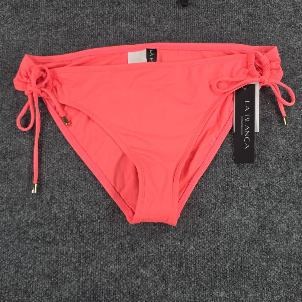 La Blanca Women's Size 14 Coral Pink Side Tie Bikini Bottom Gold Tip Swimwear